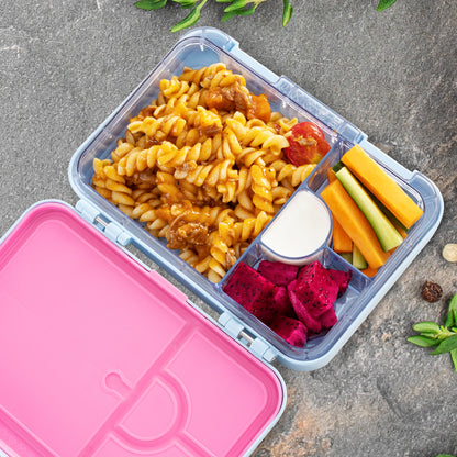 Eazy Kids 4 Compartment Bento Lunch Box w/ Flip Top Water Bottle 750ml – Flamingo Aqua