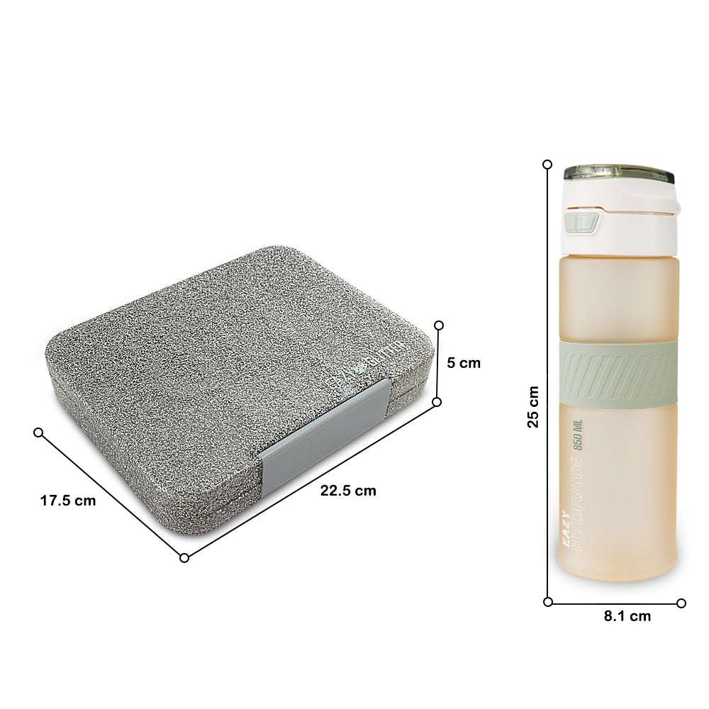 Eazy Kids Convertible Bento Lunch Box w/ Tritan Water Bottle 850ml – Glitter Ivory