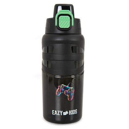 Eazy Kids 4 Compartment Bento Lunch Box w/ Flip Top Water Bottle 750ml – Gamer Black