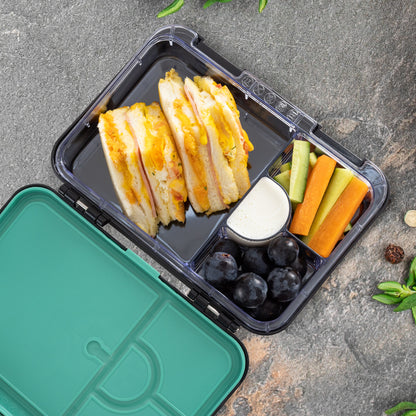 Eazy Kids 4 Compartment Bento Lunch Box w/ Flip Top Water Bottle 750ml – Gamer Black