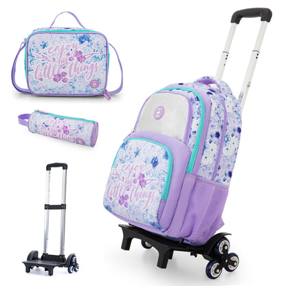 Eazy Kids 18” School Bag Set of 3 w/ Universal School Bag Trolley – Backpack, Lunch Bag & Pencil Case, Purple