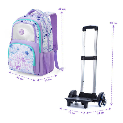 Eazy Kids 18” School Bag Set of 3 w/ Universal School Bag Trolley – Backpack, Lunch Bag & Pencil Case, Purple