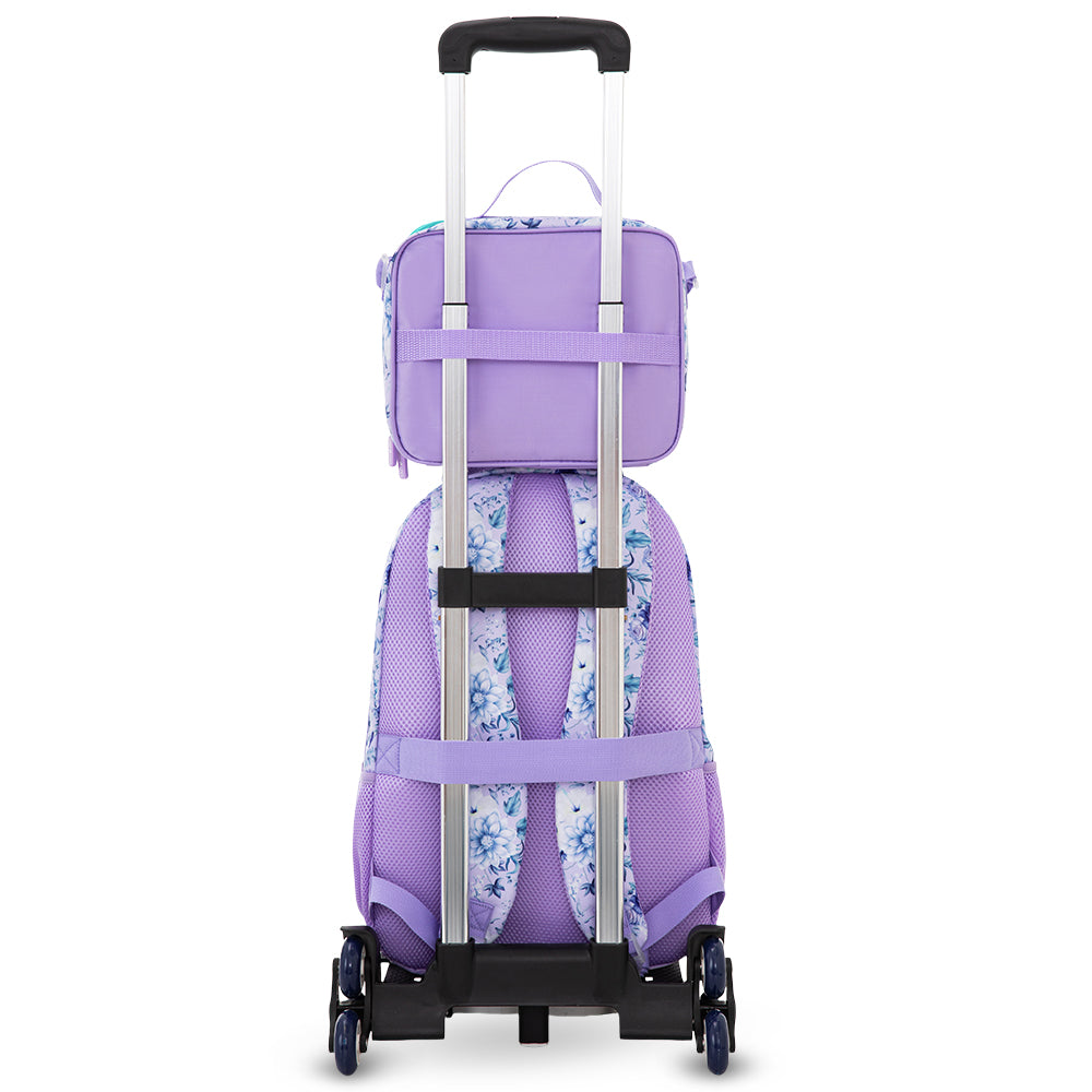 Eazy Kids 18” School Bag Set of 3 w/ Universal School Bag Trolley – Backpack, Lunch Bag & Pencil Case, Purple