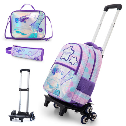 Eazy Kids 16” Trolley School Bag Set of 3 w/ Universal School Bag Trolley–Backpack, Lunch Bag & Pencil Case, Purple
