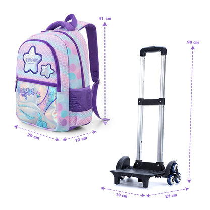 Eazy Kids 16” Trolley School Bag Set of 3 w/ Universal School Bag Trolley–Backpack, Lunch Bag & Pencil Case, Purple