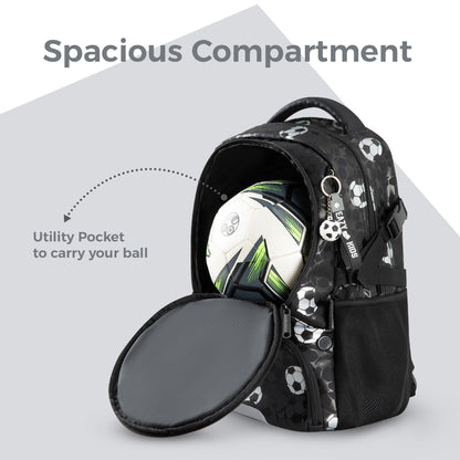 Eazy Kids Footballer Backpack Set w/ Complimentary Football & 4-Wheel School Bag Trolley – Black