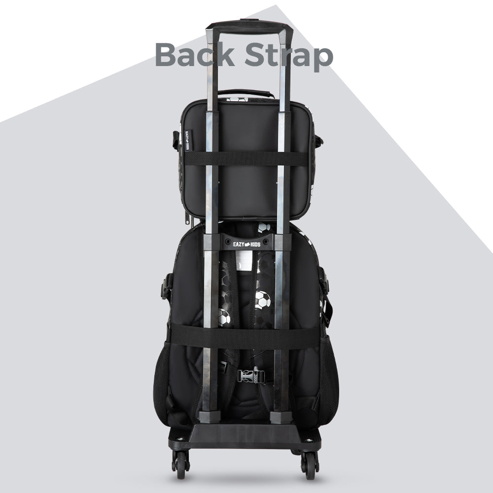 Eazy Kids Footballer Backpack Set w/ Complimentary Football & 4-Wheel School Bag Trolley – Black