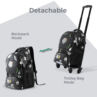 Eazy Kids Footballer Backpack Set w/ Complimentary Football & 4-Wheel School Bag Trolley – Black
