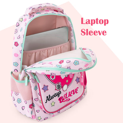 Eazy Kids 17” School Bag Set of 3 w/ 4-Wheel Trolley – Backpack, Lunch Bag & Pencil Case, Always Believe Pink