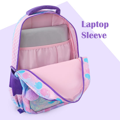 Eazy Kids 16” School Bag Set of 3 w/ Stainless Steel Glitter Water Bottle & Convertible Bento Lunch Box – Purple
