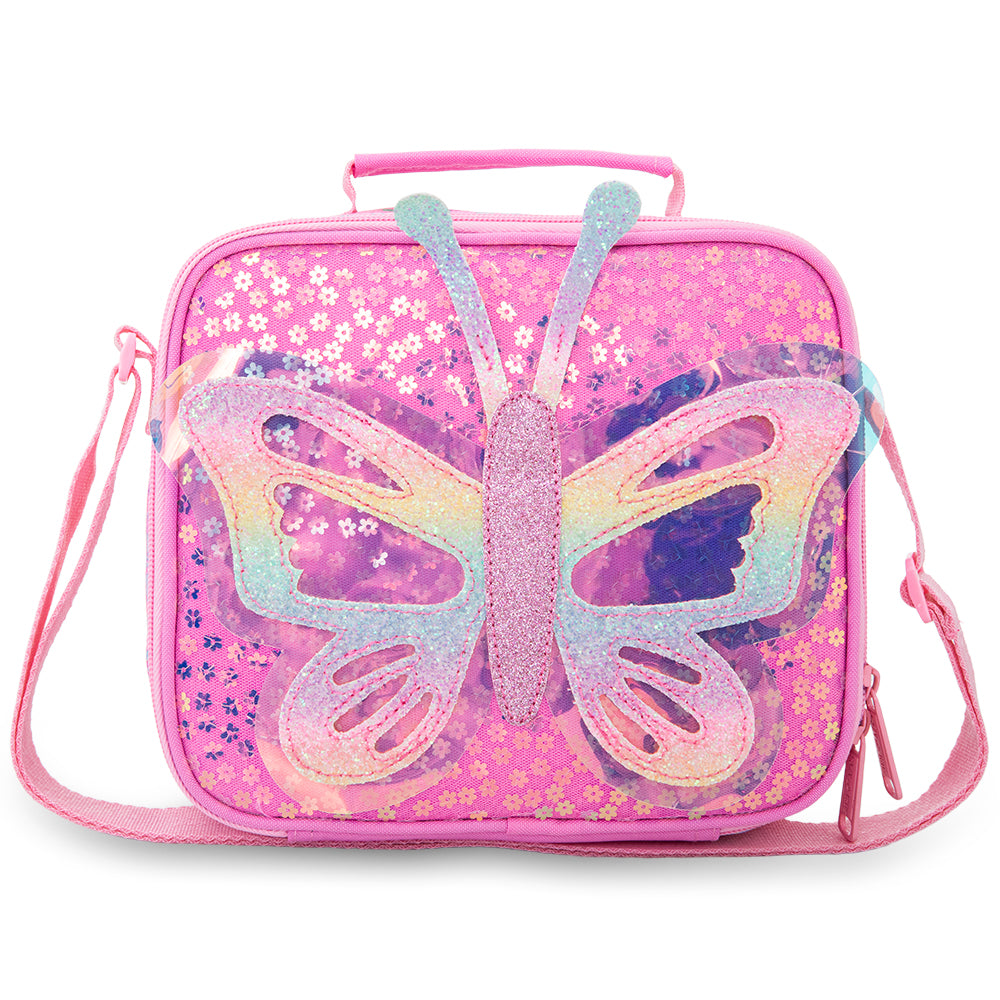Eazy Kids 17” Trolley School Backpack Set w/ Stainless Steel Glitter Water Bottle – Butterfly Pink