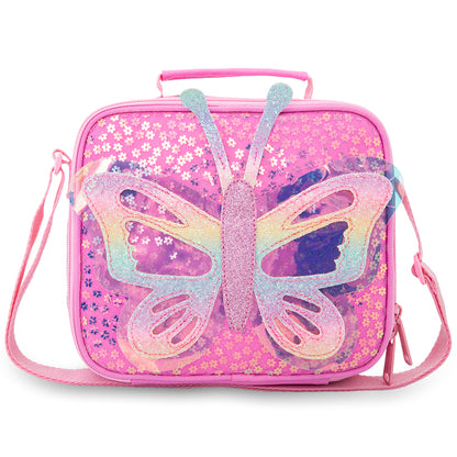 Eazy Kids 17” Trolley School Backpack Set w/ Stainless Steel Glitter Water Bottle – Butterfly Pink