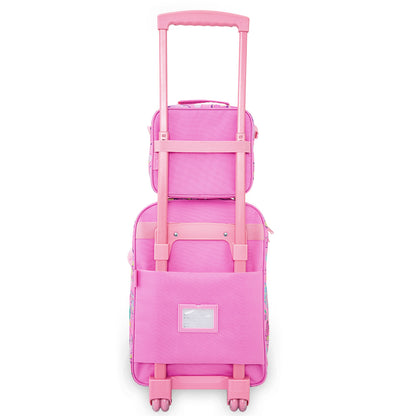 Eazy Kids 17” Trolley School Backpack Set w/ Stainless Steel Glitter Water Bottle – Butterfly Pink