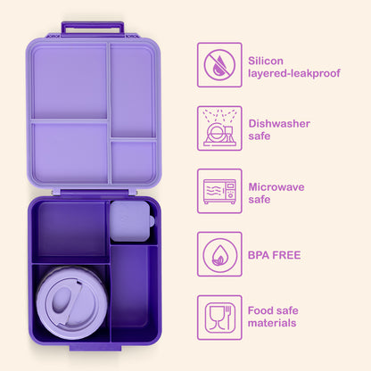 Eazy Kids 17” School Backpack Set w/ Tritan Water Bottle & Jumbo Bento Lunch Box – Purple
