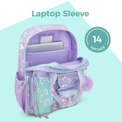 Eazy Kids 17” School Backpack Set w/ Tritan Water Bottle & Jumbo Bento Lunch Box – Purple