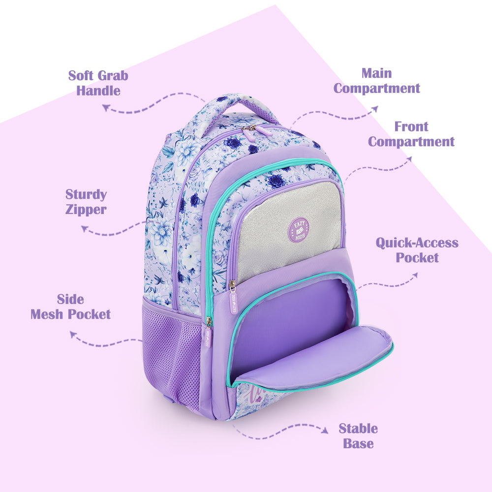 Eazy Kids 18” School Bag Set of 3 w/ Jumbo Bento Lunch Box & Tritan Water Bottle – Purple