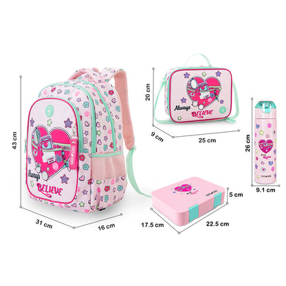 Eazy Kids 17inch School Bag Set of 3 w/ Insulated Water Bottle & Convertible Bento Lunch Box – Always Believe Pink