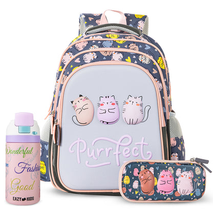 Eazy Kids Purfect School Bag Set w/ Stainless Steel Water Bottle – Grey