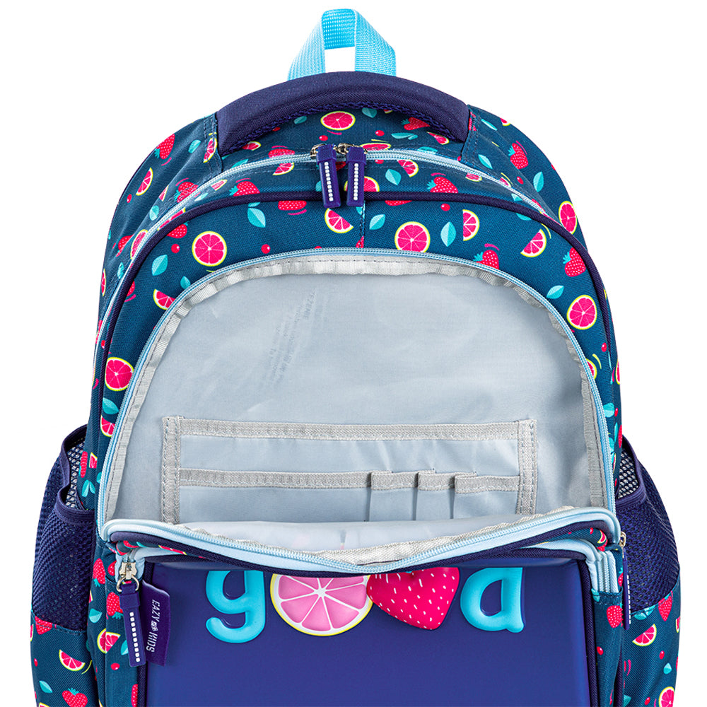 Eazy Kids Berry Good School Bag Set w/ Stainless Steel Bento Lunch Box – Blue