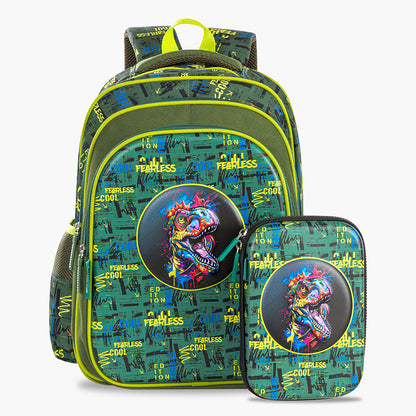 Eazy Kids Dino School Bag Set w/ Bento Lunch Box & Spray Water Bottle – Green