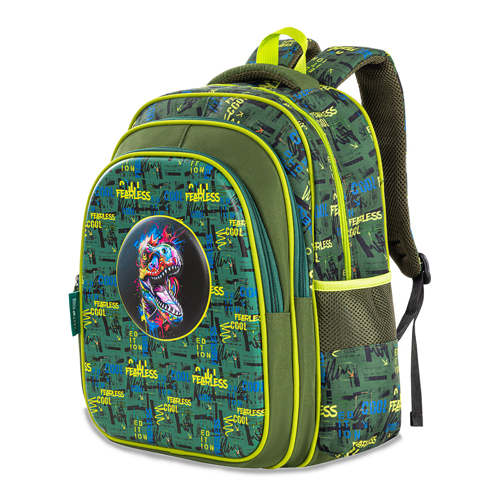 Eazy Kids Dino School Bag Set w/ Bento Lunch Box & Spray Water Bottle – Green