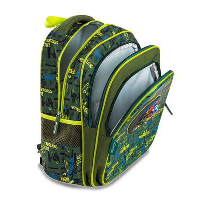 Eazy Kids Dino School Bag Set w/ Bento Lunch Box & Spray Water Bottle – Green