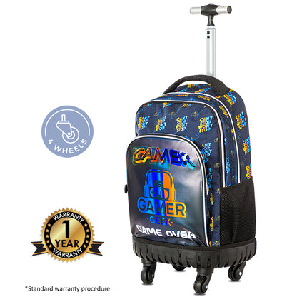 Eazy Kids Gamer Edition Trolley School Combo Set – Backpack, Bento Lunch Box & Spray Water Bottle - Black
