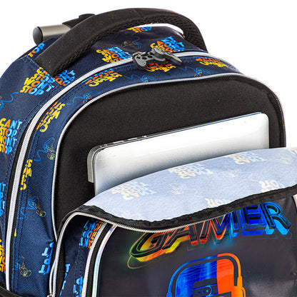 Eazy Kids Gamer Edition Trolley School Combo Set – Backpack, Bento Lunch Box & Spray Water Bottle - Black