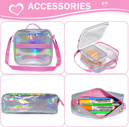 Eazy Kids Girl Power School Bag Set w/ Glitter Stainless Steel Water Bottle – Pink