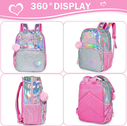 Eazy Kids Girl Power School Bag Set w/ Glitter Stainless Steel Water Bottle – Pink