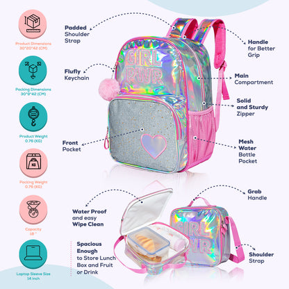 Eazy Kids Girl Power School Bag Set w/ Glitter Stainless Steel Water Bottle – Pink