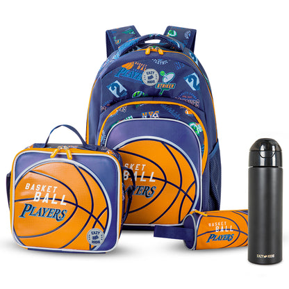 Eazy Kids Basketball School Bag Set w/ Insulated Stainless Steel Spray Water Bottle – Blue