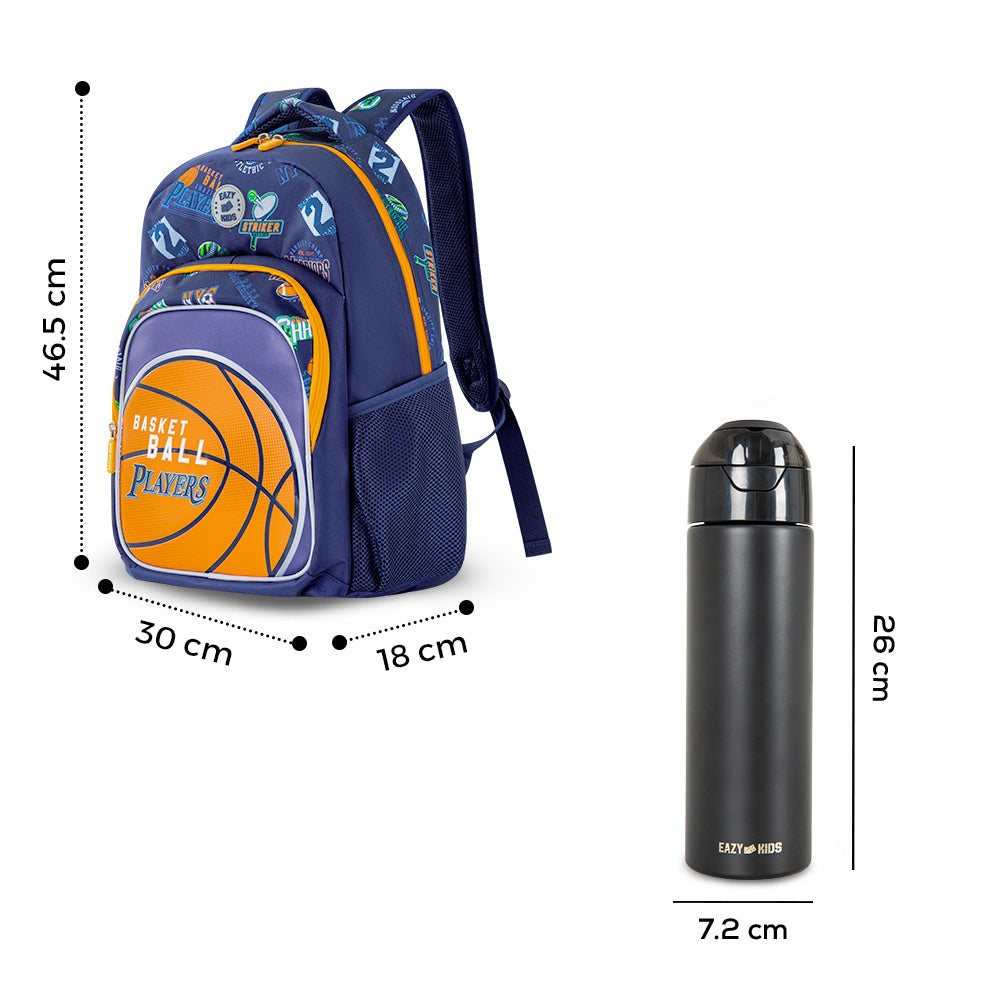 Eazy Kids Basketball School Bag Set w/ Insulated Stainless Steel Spray Water Bottle – Blue
