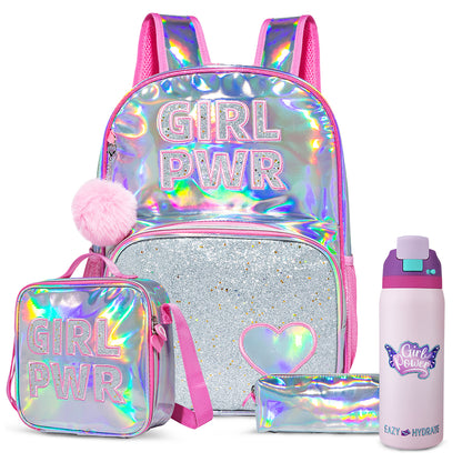 Eazy Kids Girl Power School Bag Set w/ Stainless Steel Water Bottle – Pink