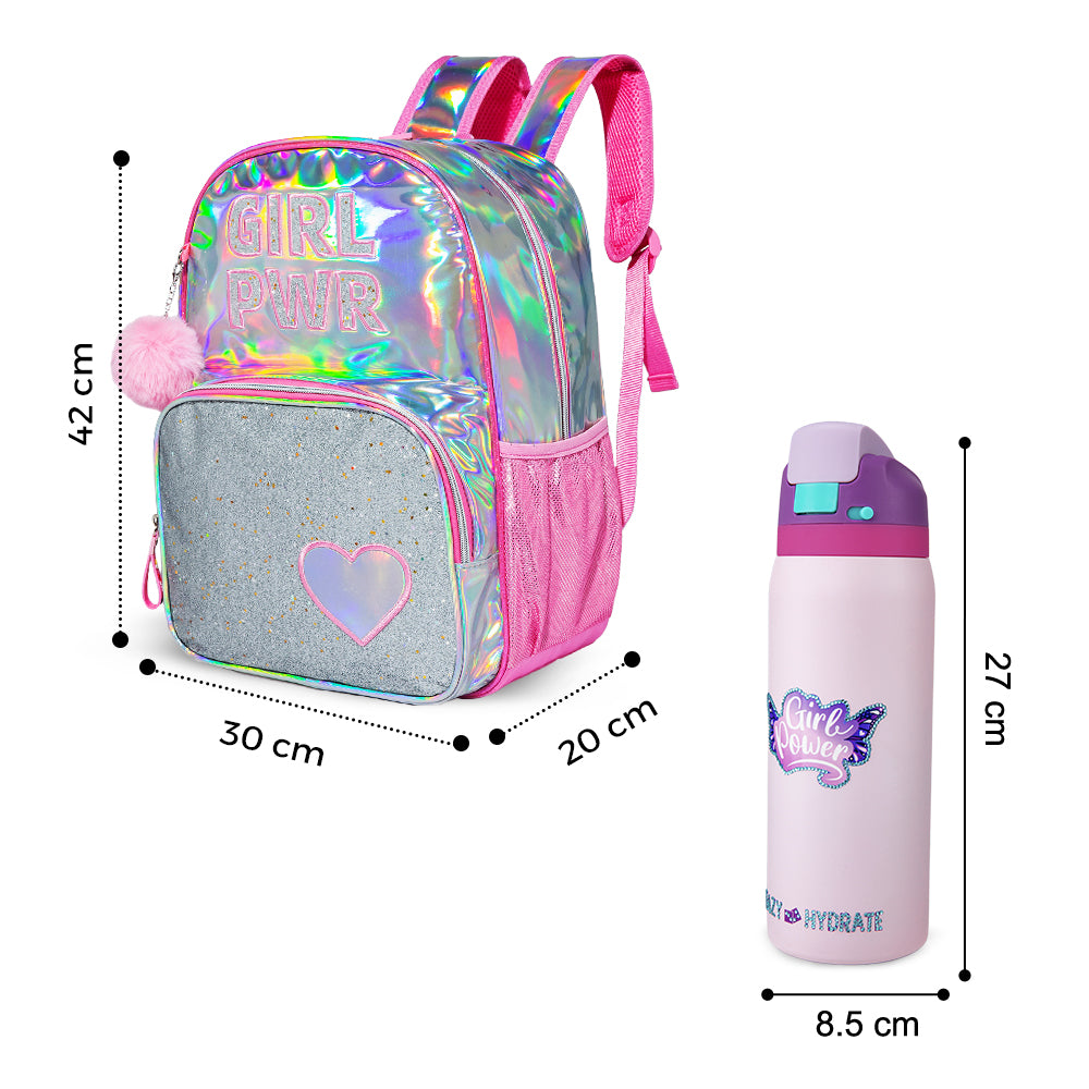 Eazy Kids Girl Power School Bag Set w/ Stainless Steel Water Bottle – Pink