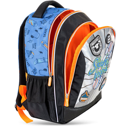 Eazy Kids Skateboard School Bag Set w/ Insulated Stainless Steel Spray Water Bottle – Blue
