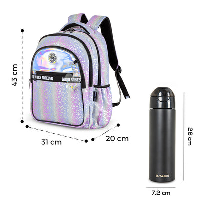 Eazy Kids Good Vibes School Bag Set w/ Insulated Spray Water Bottle – Silver