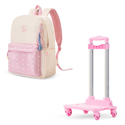 Eazy Kids 16.5” School Backpack w/ 4-Wheel Trolley–Lightweight Laptop School Bag Set, Blush Rush Pink