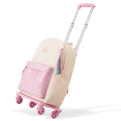 Eazy Kids 16.5” School Backpack w/ 4-Wheel Trolley–Lightweight Laptop School Bag Set, Blush Rush Pink