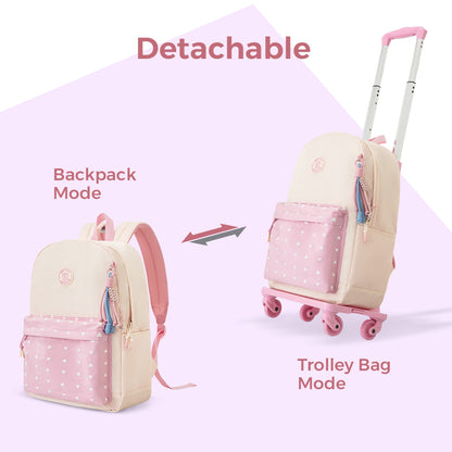 Eazy Kids 16.5” School Backpack w/ 4-Wheel Trolley–Lightweight Laptop School Bag Set, Blush Rush Pink