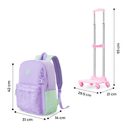 Eazy Kids 16.5” School Backpack w/ 4-Wheel Trolley–Lightweight Laptop School Bag Set, Glow Backpack Pink