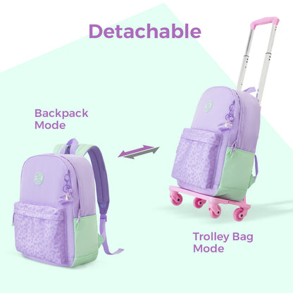 Eazy Kids 16.5” School Backpack w/ 4-Wheel Trolley–Lightweight Laptop School Bag Set, Glow Backpack Pink
