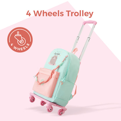 Eazy Kids 16.5” School Backpack w/ 4-Wheel Trolley–Lightweight Laptop School Bag Set, Purfect Dreams Pink