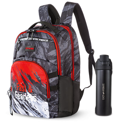 Eazy Kids 20 inch School Bag for Boys w/ Stainless Steel Water Bottle 710ml – Fast & Fearless Black