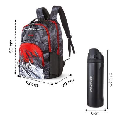 Eazy Kids 20 inch School Bag for Boys w/ Stainless Steel Water Bottle 710ml – Fast & Fearless Black
