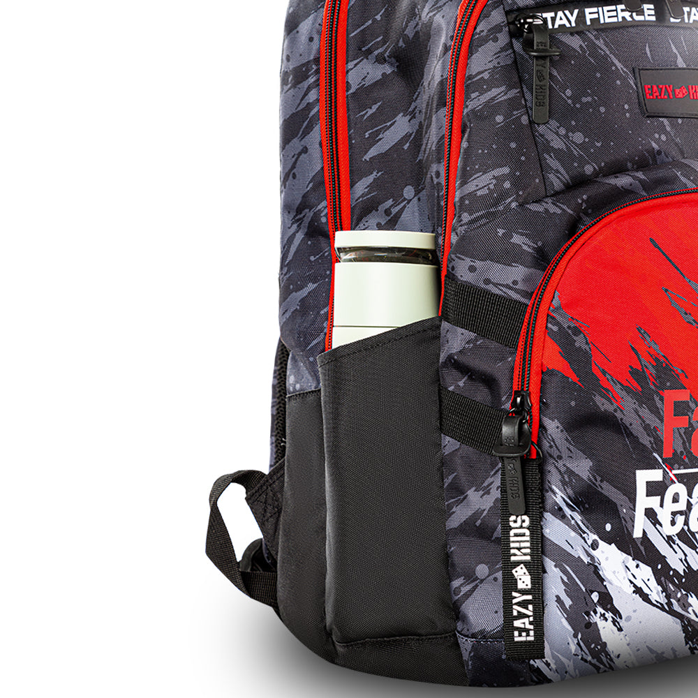Eazy Kids 20 inch School Bag for Boys w/ Stainless Steel Water Bottle 710ml – Fast & Fearless Black