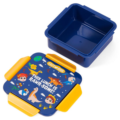 EAZY KIDS Lunch Box Set and Tritan Water Bottle w/Snack Box, T - Rex - Blue, 450ml
