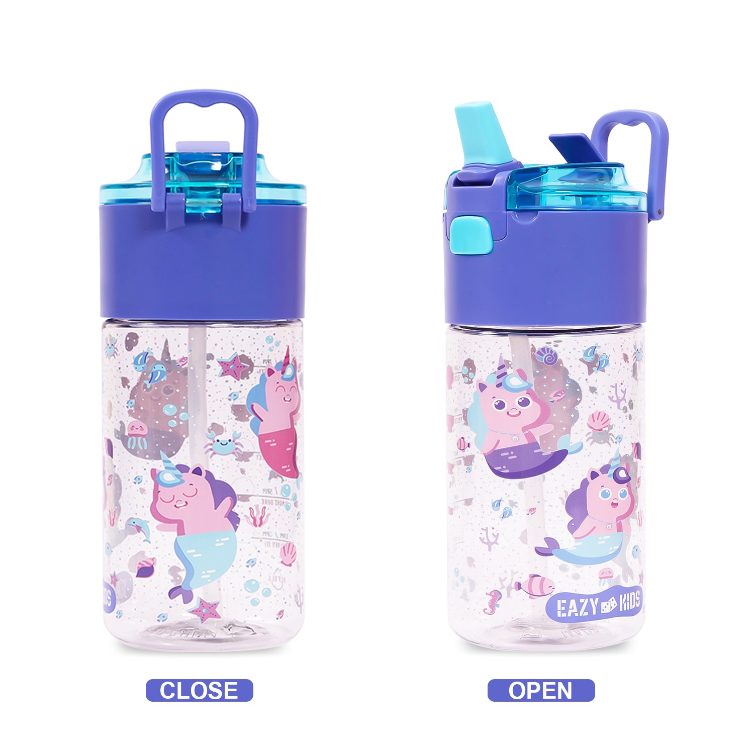 EAZY KIDS Lunch Box Set and Tritan Water Bottle w/Snack Box, Mermaid - Purple, 450ml