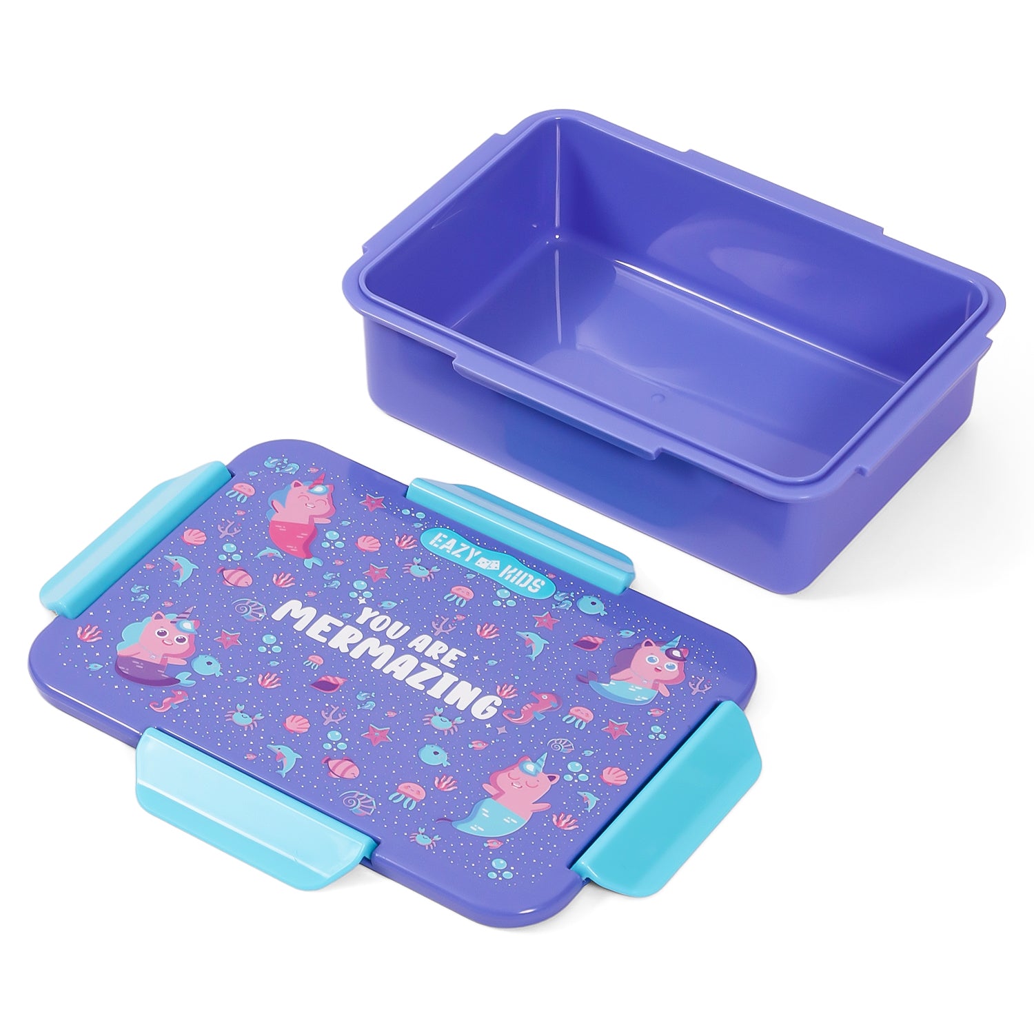 EAZY KIDS Lunch Box Set and Tritan Water Bottle w/Snack Box, Mermaid - Purple, 450ml