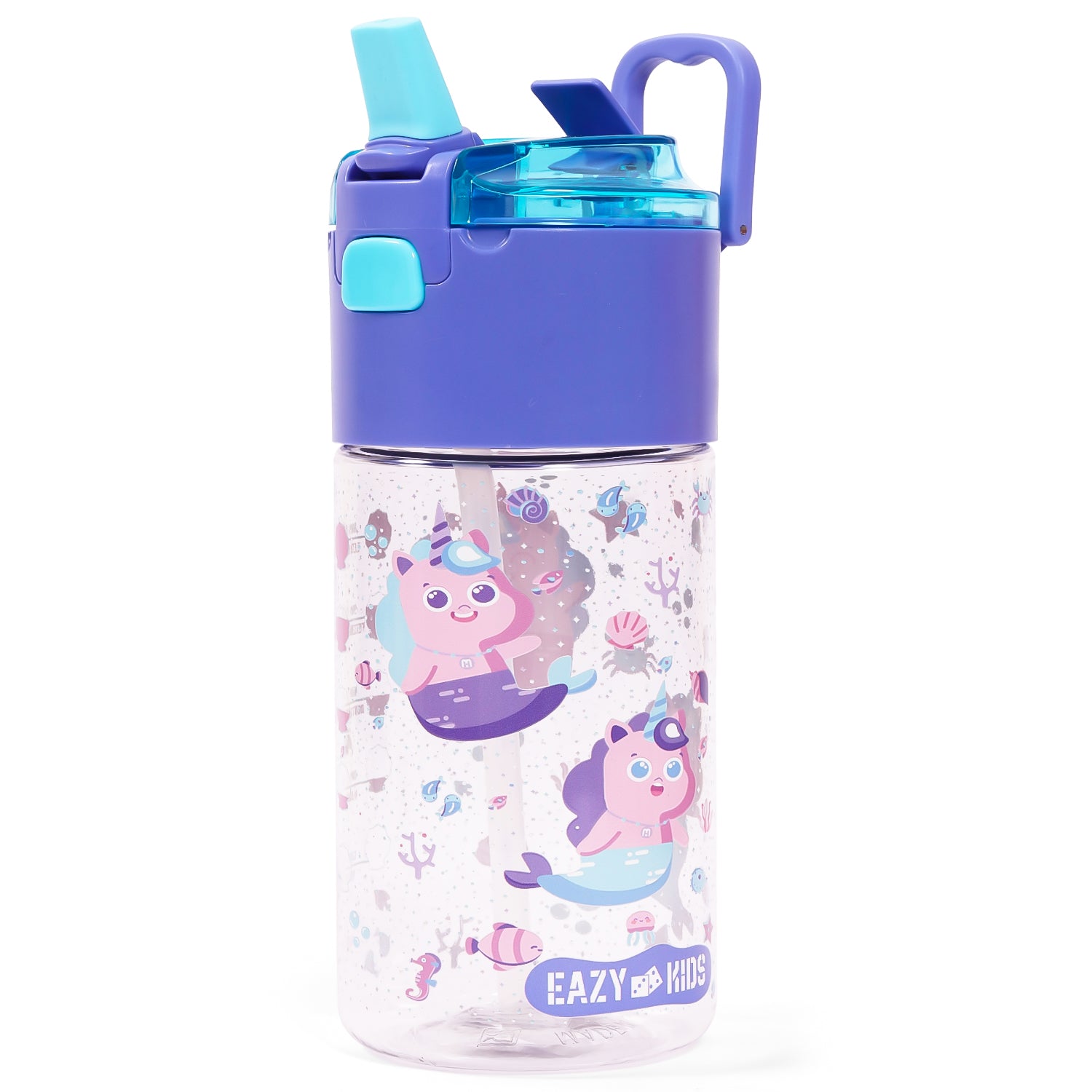 EAZY KIDS Lunch Box Set and Tritan Water Bottle w/Snack Box, Mermaid - Purple, 450ml